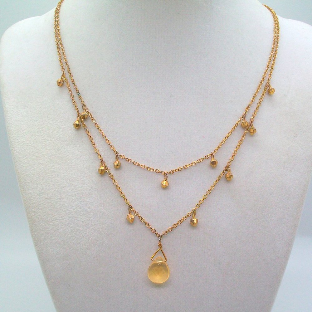 Cookie Lee Double Strand Gold Tone Chain Yellow Briolette Bead Necklace
